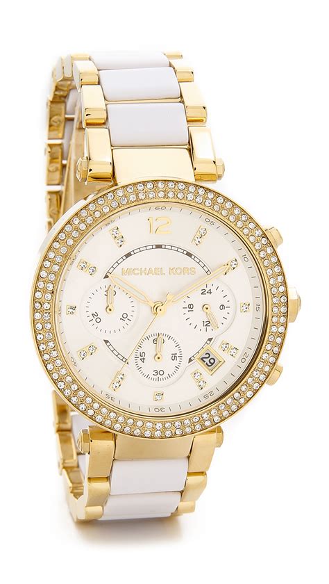 michael kors gold and white watch|Michael Kors gold tone watch.